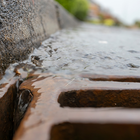 Gulli auf einer vom Regen nassen Straße